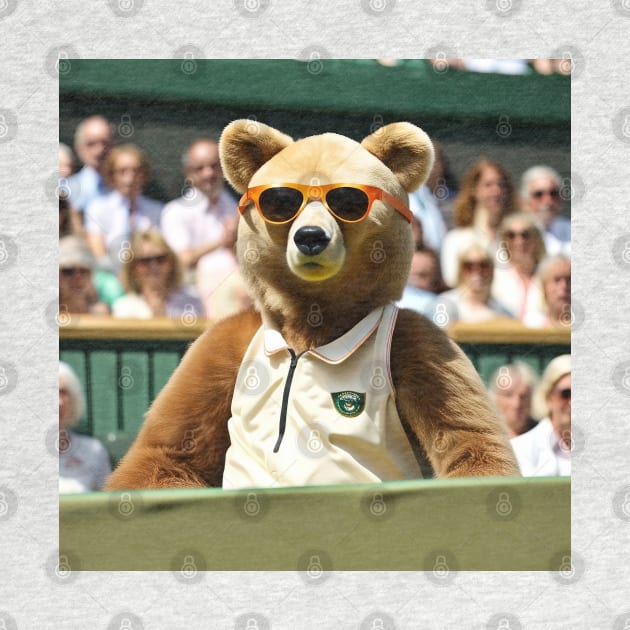 Teddy bear watching tennis at Wimbledon center court by TopTennisMerch